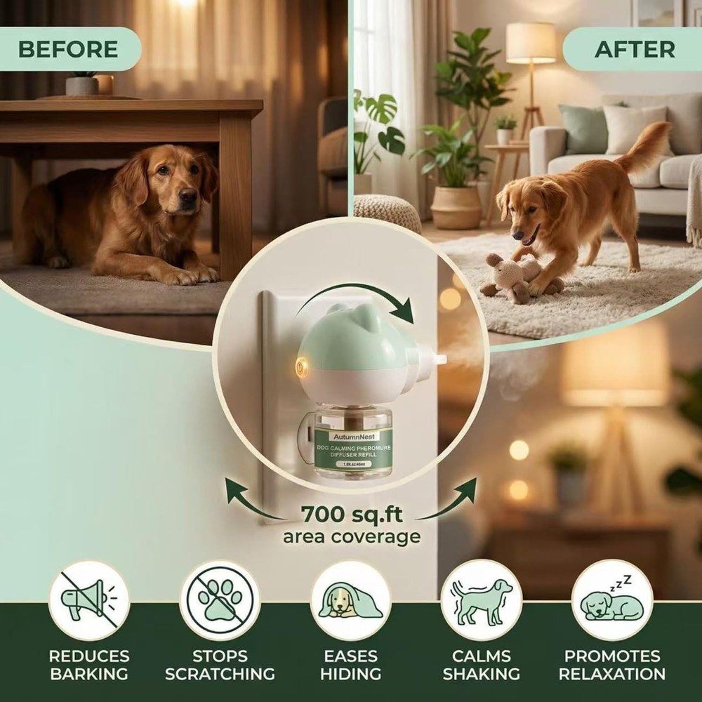 Dog Pheromone Calming Diffuser Kit, Pet Diffuser Kit (2 Plug-in + 4 Packs 48m...