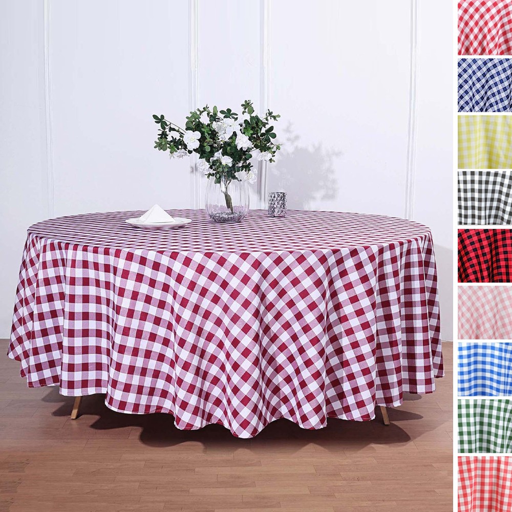 108-Inch ROUND Checked Gingham Polyester Tablecloth Dinner Wedding Linens Party