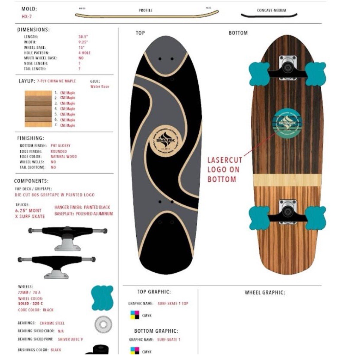 Carve Life Surfskate Comes with 72mm DNA Shark Wheels. MADE IN USA.