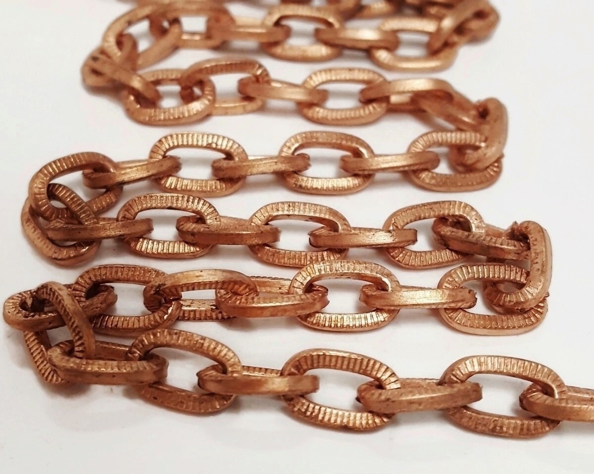 3 Feet Vintage Copper Coated Steel Thick Chunky Knurled Oval Cable Chain M156