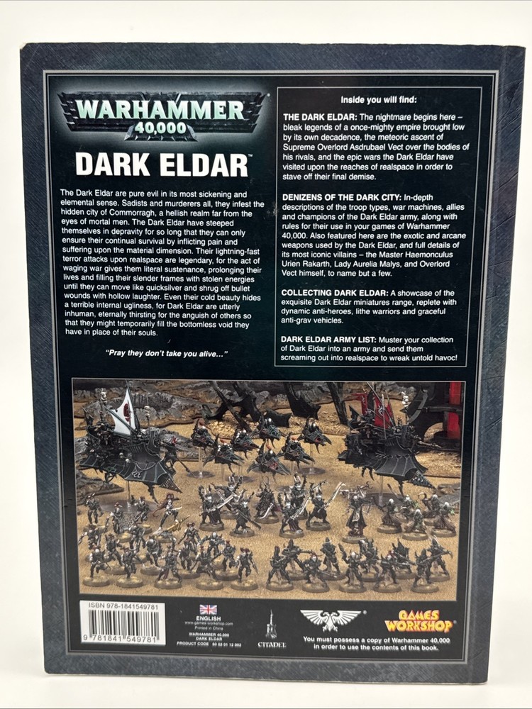 Dark Eldar Codex Warhammer 40K Paperback 5th Edition 2010