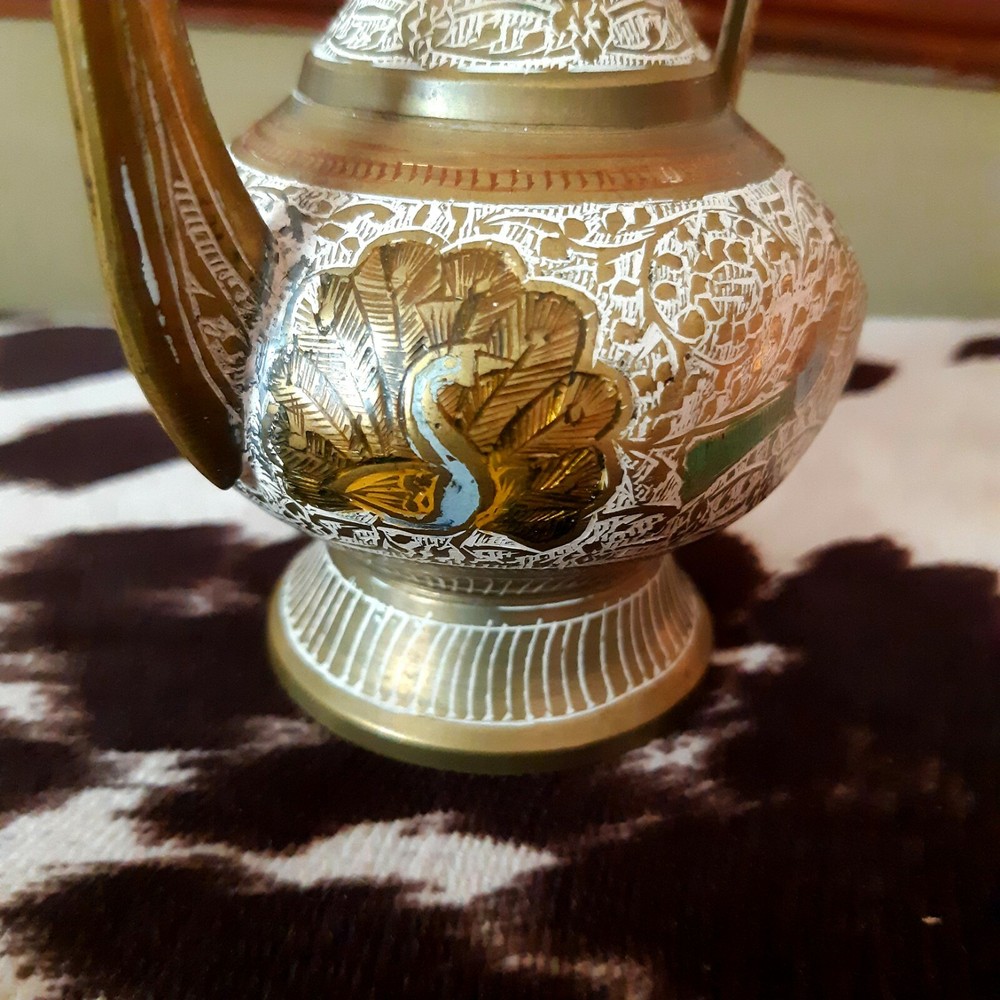 Carved Brass And Copper Surahi Teapot