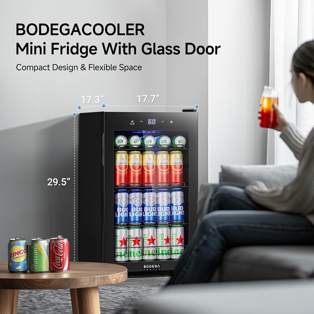BODEGACOOLER Mini Beverage Refrigerator 68L - Tempered Glass Door