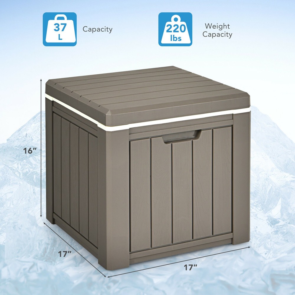 Patio 10 Gallon Ice Cube Cooler Box Table Stool Storage W/Handle Brown