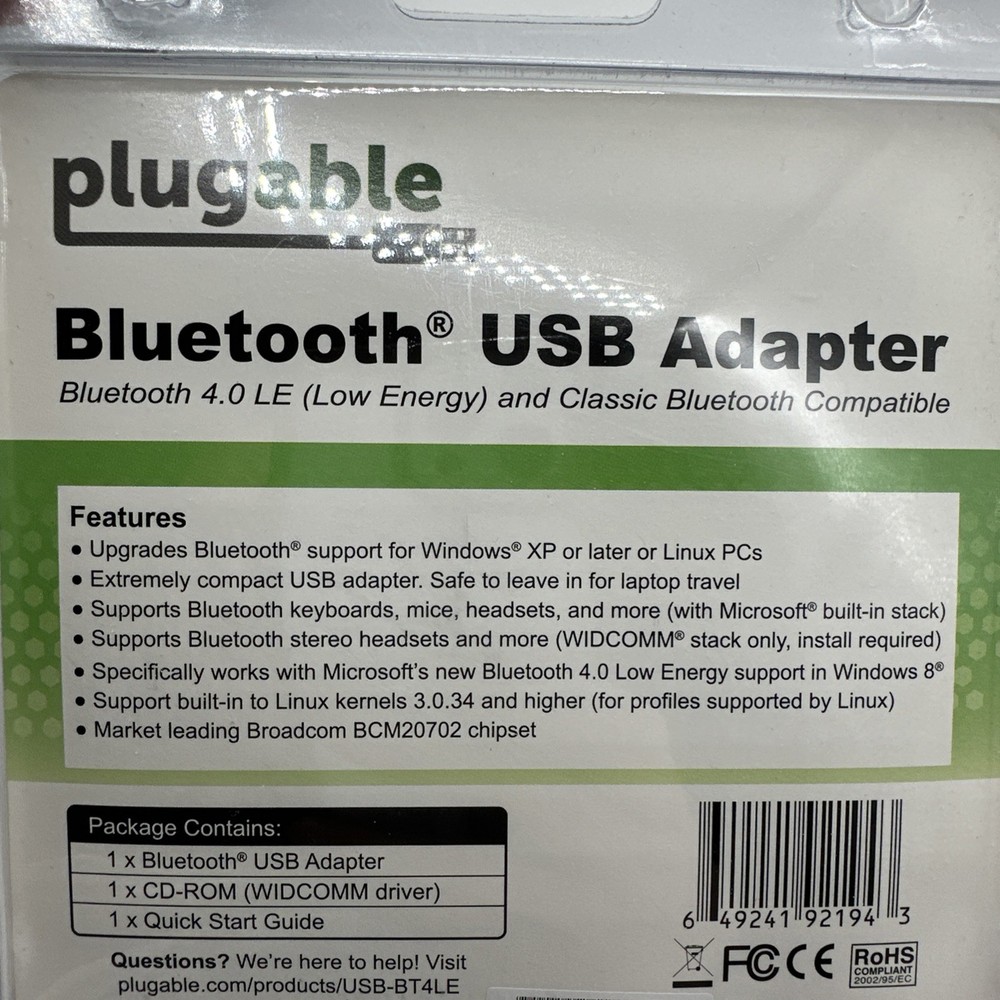 Plugable Bluetooth USB Dual Mode 4.0 Low Energy Micro Adapter NEW