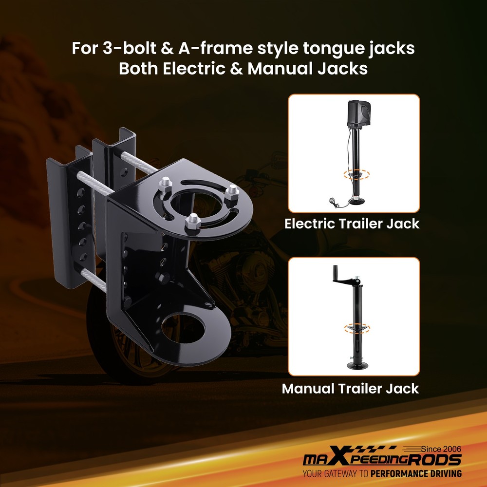 RV Trailer Jack Mounting Bracket Kit for A-Frame 3-Bolt Pattern Steel