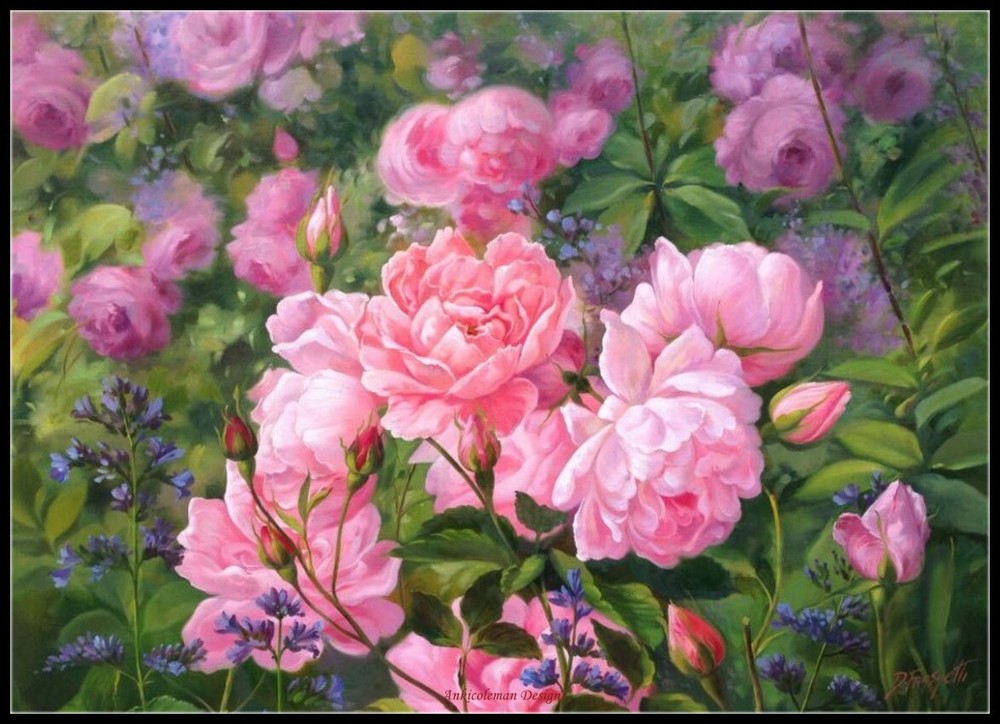 Beautiful Pink Roses - Chart Counted Cross Stitch Patterns Needlework DIY DMC