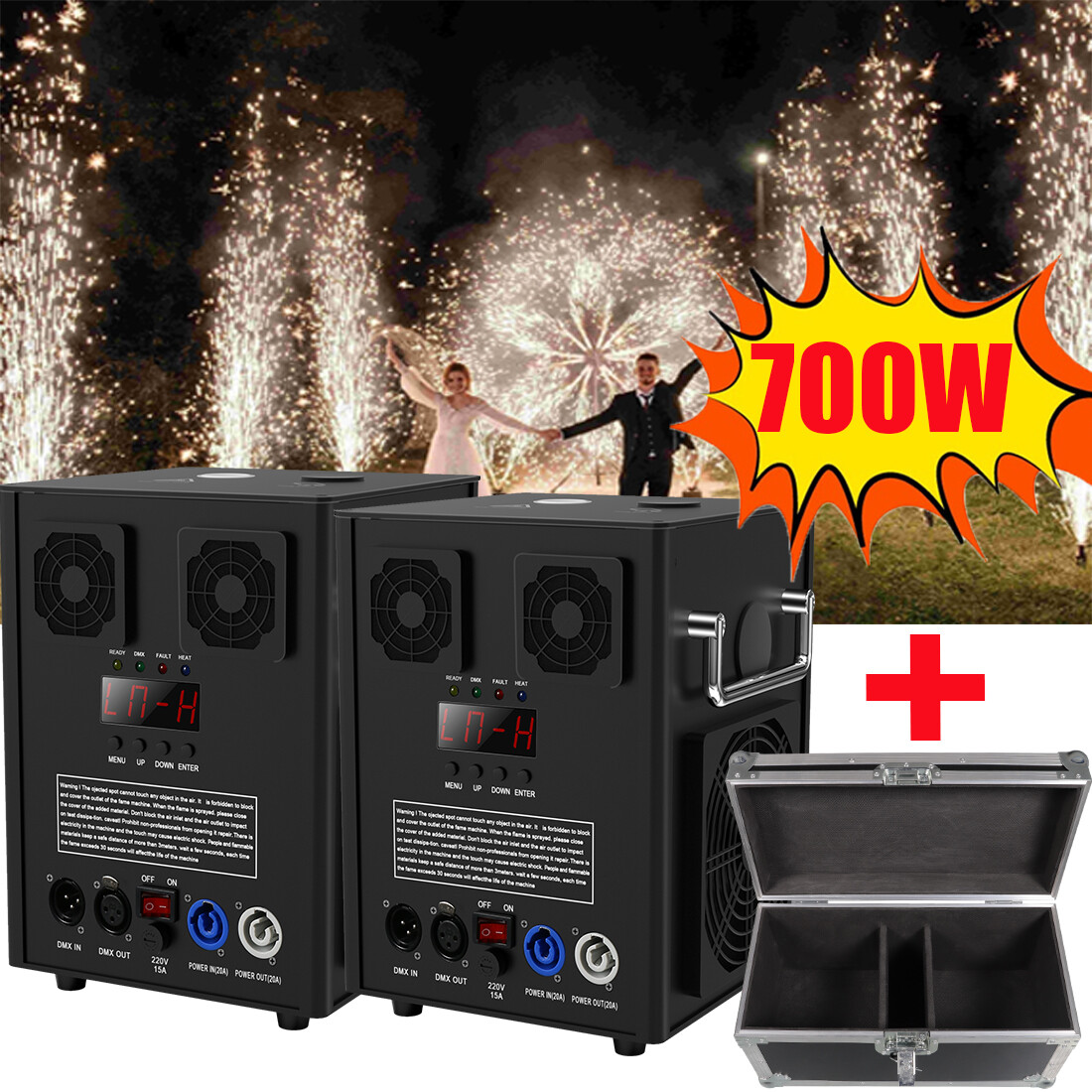 2PCS 700W Cold Spark Machine Stage Effect Sparklers W/Remote Wedding+Flight Case