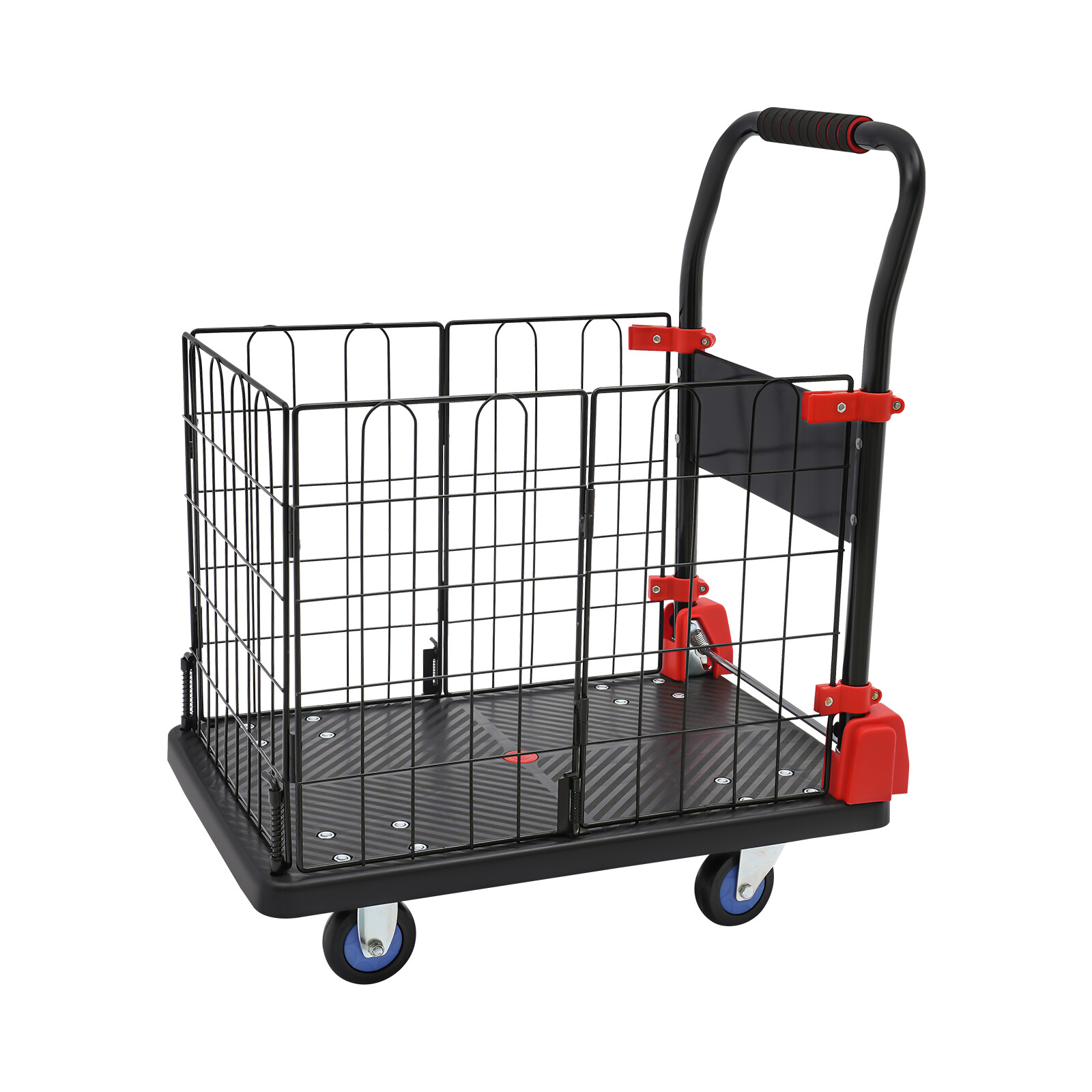 Platform Truck Cart With Cage 2 In 1 Heavy Duty Push Cart Dolly 330lbs Capacity