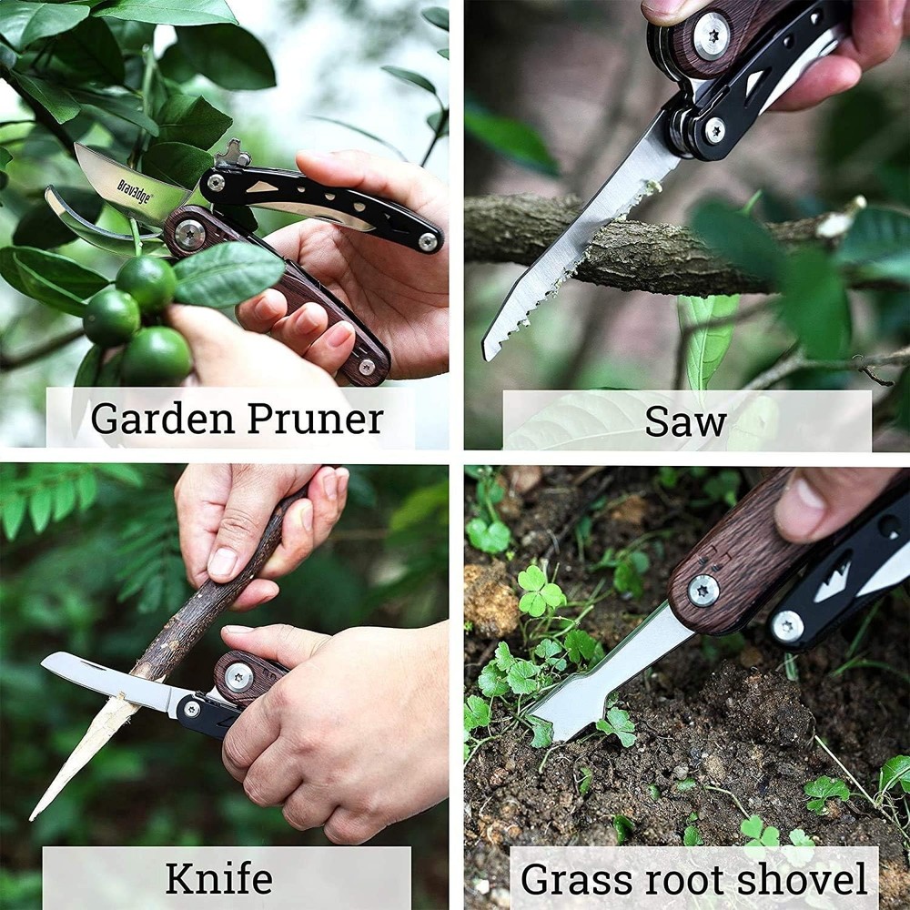 Bravedge Pruning Shears, 5 in 1 Multitools Foldable Garden Scissors with Safety