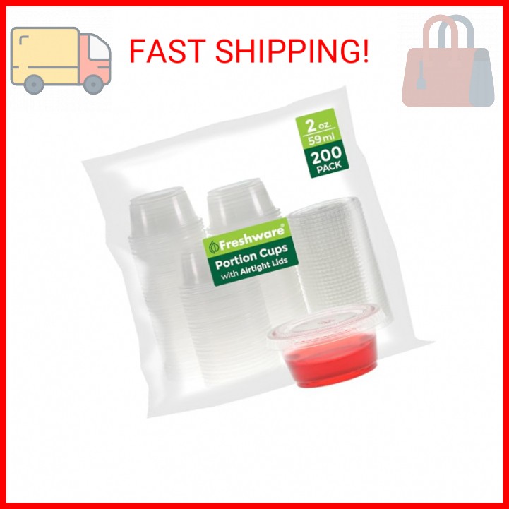 Freshware Plastic Portion Cups with Lids [2 Ounce, 200 Sets] Disposable Plastic