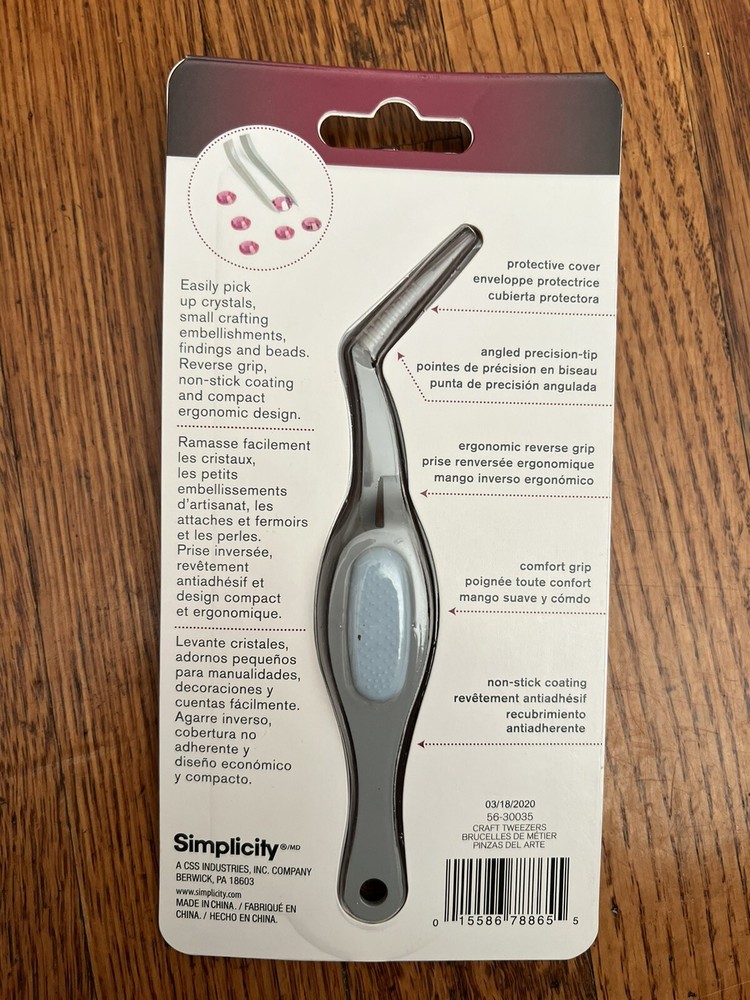 Simplicity Reverse Grip Angled Precision Tip Craft Tweezers New In Package