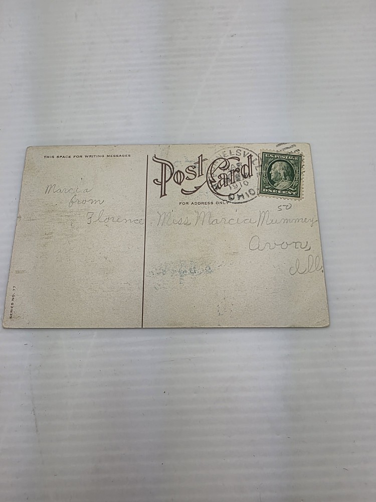 Rare 1910 Benjamin Franklin 1 Cent Stamp Flat Left Edge on Easter Postcard