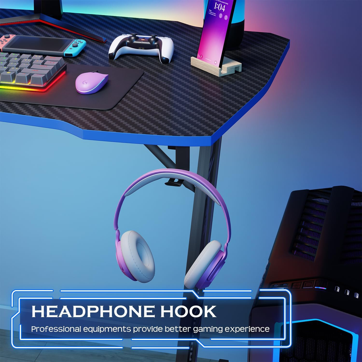 35 Inch Modern Z-Shaped Gaming Desk Computer Desk for Home Office with Headphone