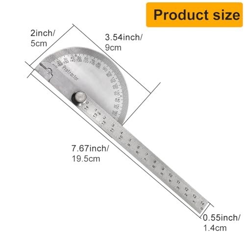 Stainless Steel Angle Protractor, 0-180° Round Head Protractor, Silver