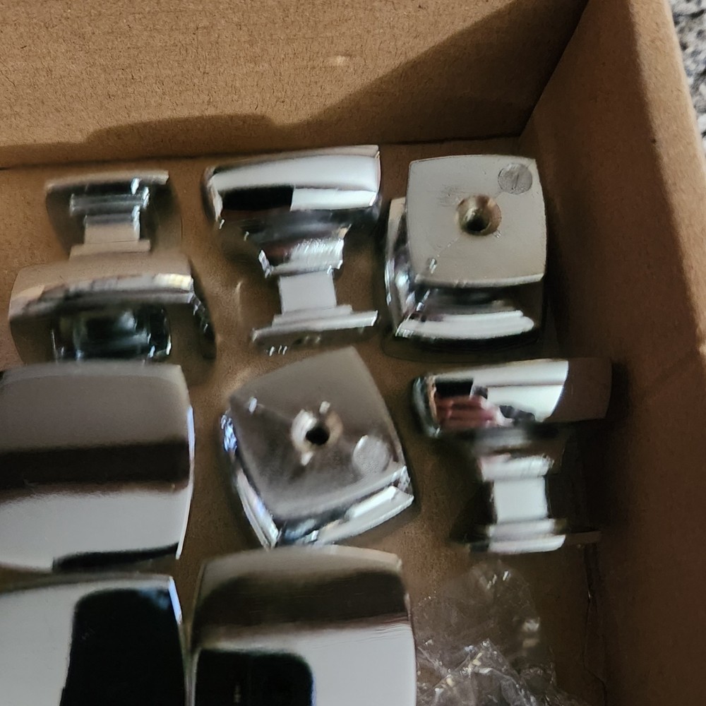 Lot Of 10 Chrome Square Knobs/Pulls With Screws 1-1/8" Square 1" Long