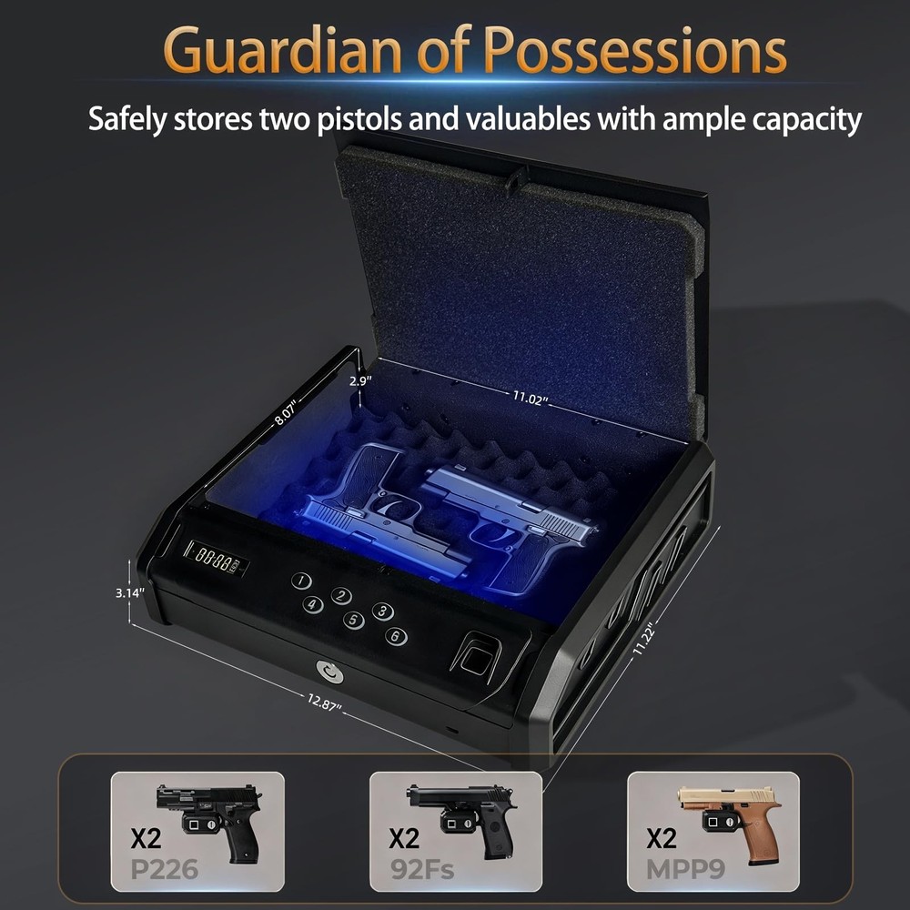 gun safe，with 3 Quick-Access Fingerprint，Passcode，Key.with