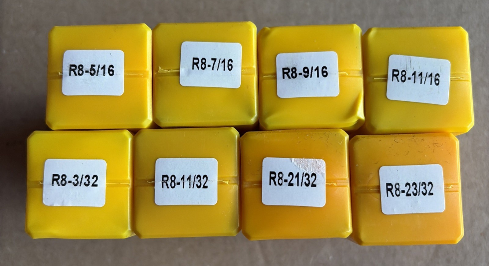 R8 Collet 8 Pc Set 5/16" 7/16" 9/16" 11/16" 3/32" 11/32" 21/32" 23/32" New Seal