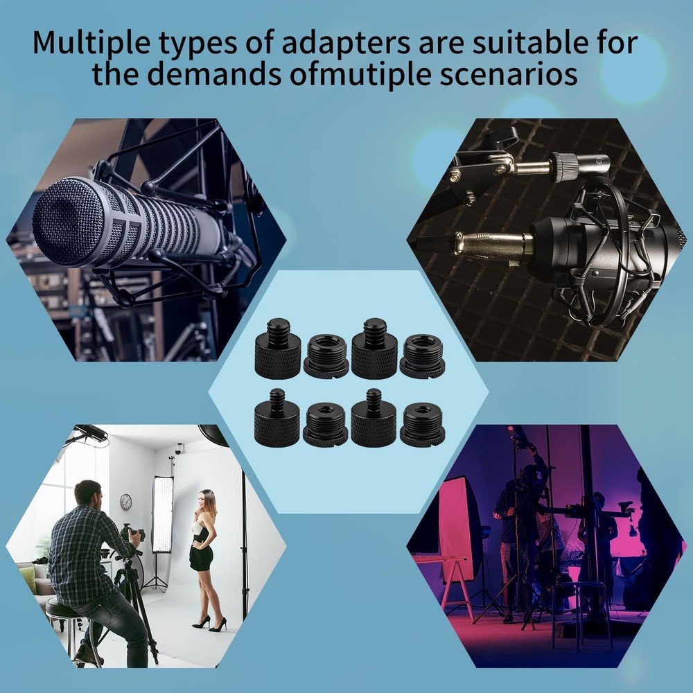 8PCS Mic Stand Adapter, Screw Thread Adapter Mic Thread Adapter for Microphon...