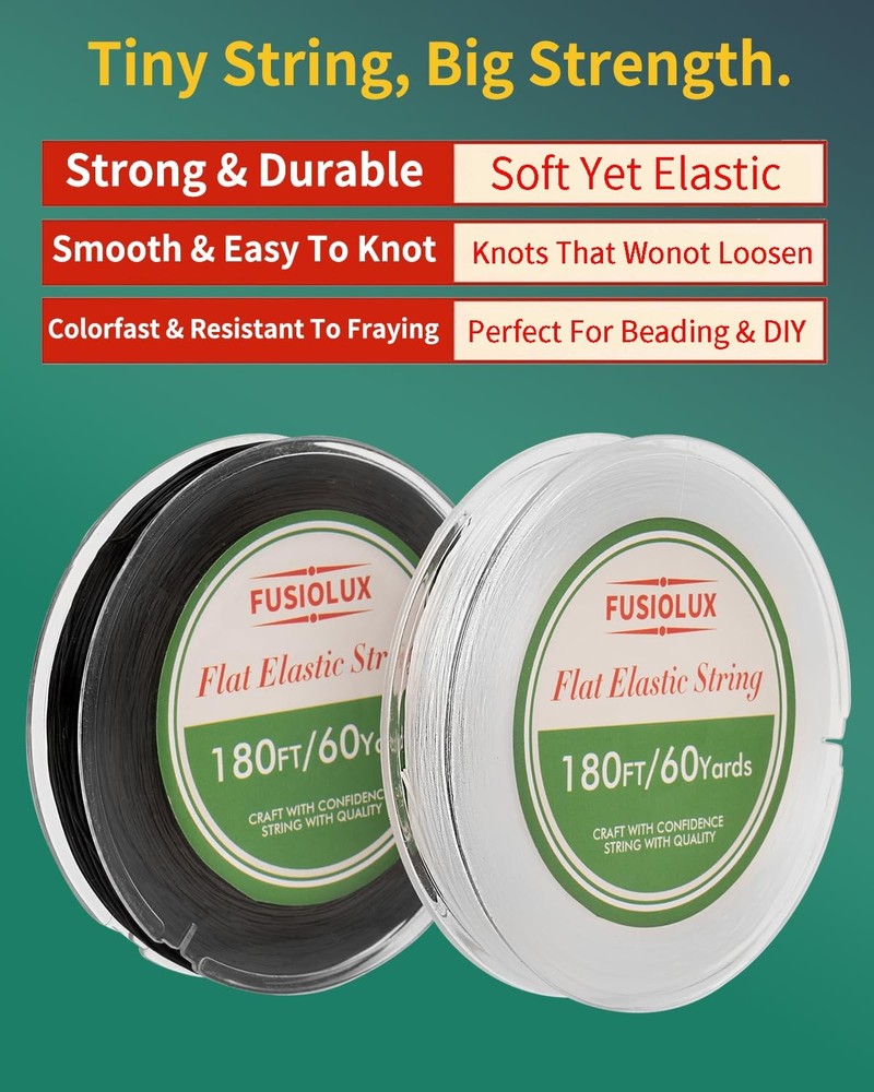 1mm Flat Elastic String for Bracelets,Stretchy Durable Bead Black+white