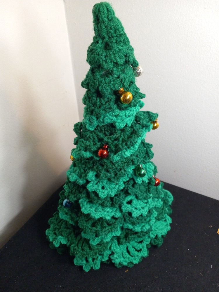 Hand Crafted Crocheted Decorated Christmas Tree Styrofoam Core /21b