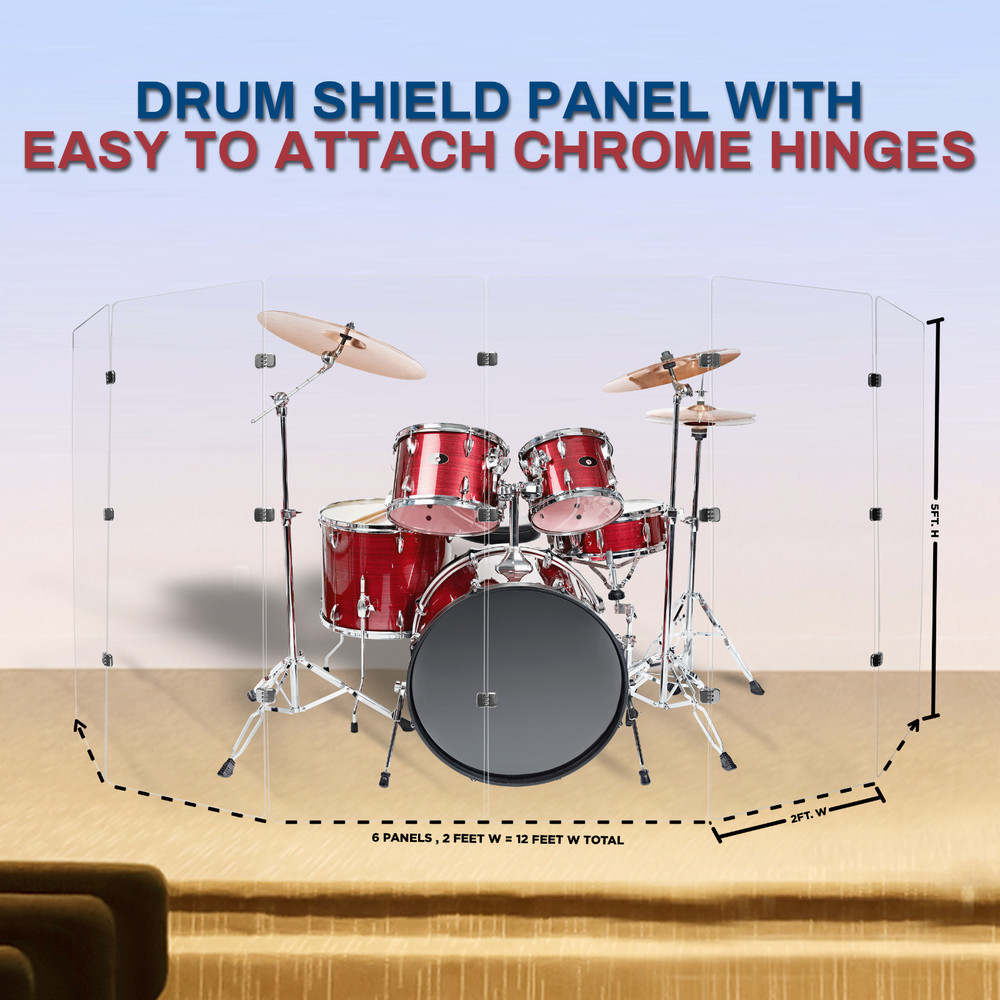 Six Panel Drum Shield 2ftX5ft / 5ft Tall Chrome