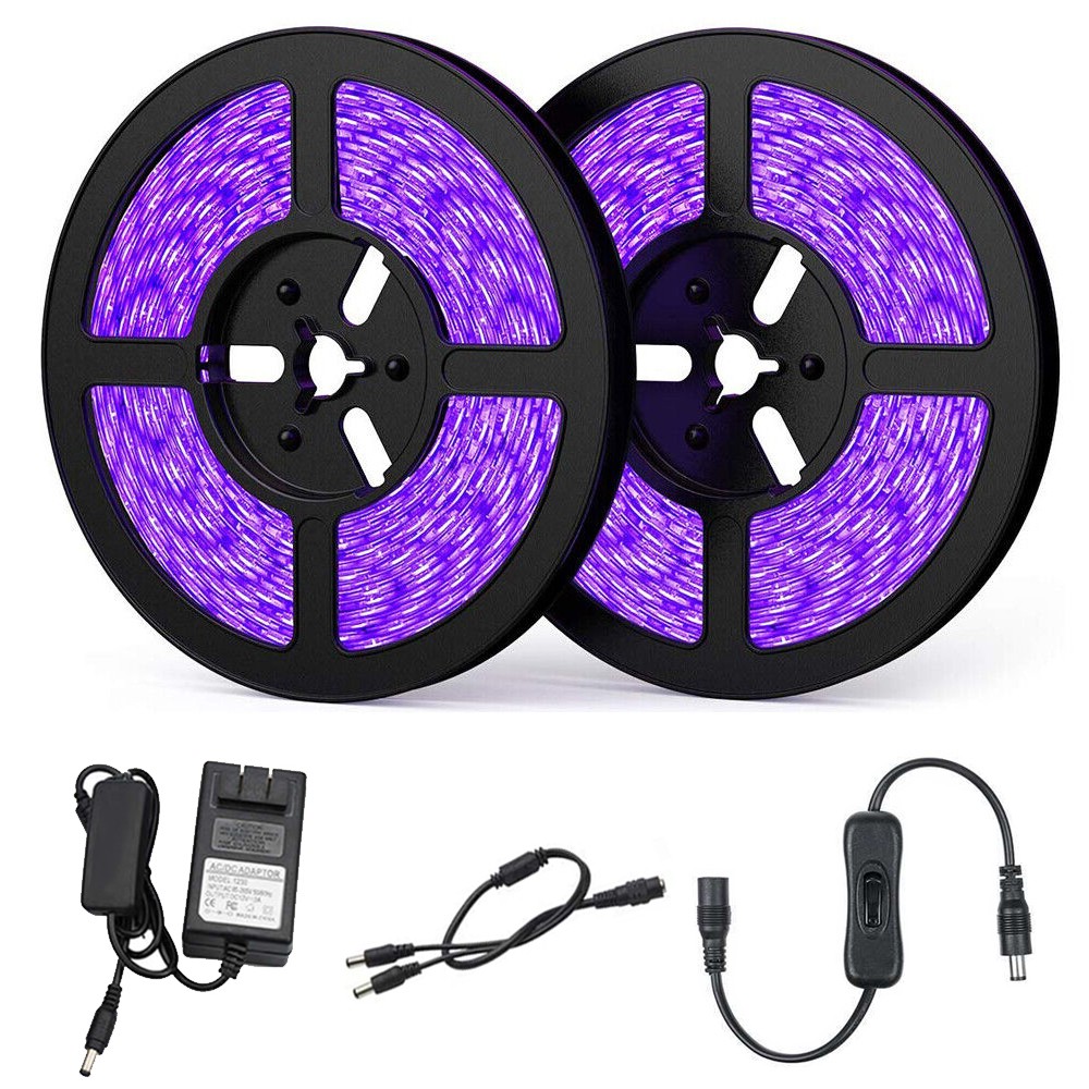 2x 16.4FT LED UV Strip Light 12V Ultraviolet Flexible 600LEDs Purple Lighting