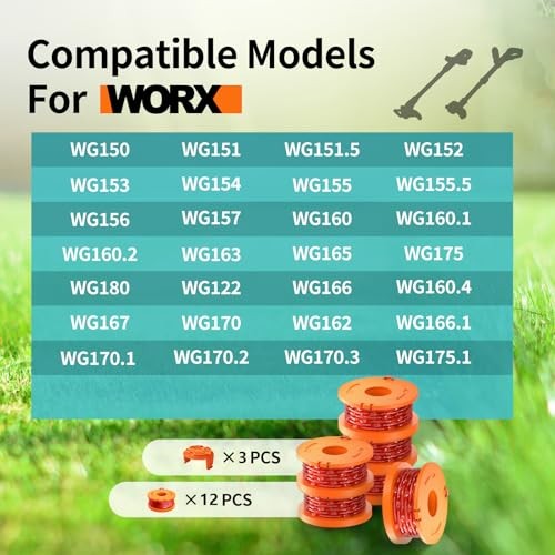 15 Pack Trimmer Spool Line for Worx,(WA0010)Replacement Weed Wacker String for