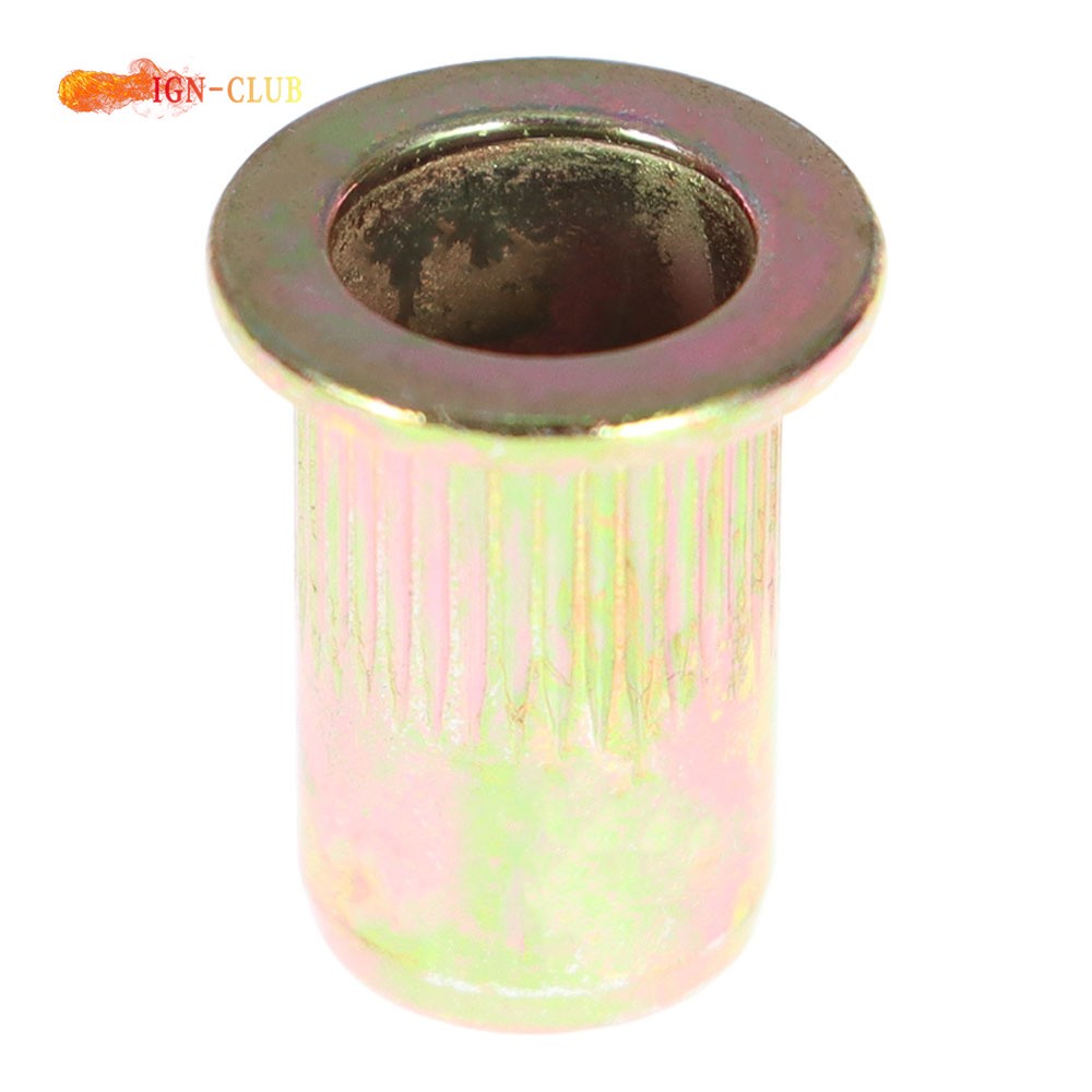 100 × M6 Metric Carbon Steel Rivet Nut Flat Head Threaded Insert Nutsert Flat