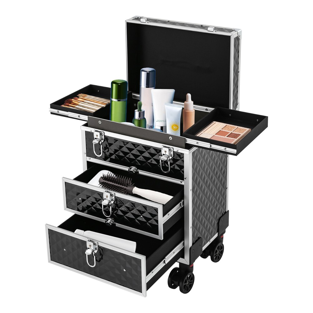 Professional Rolling Makeup Case Cosmetic Organizer with 360° Rotatable Wheels
