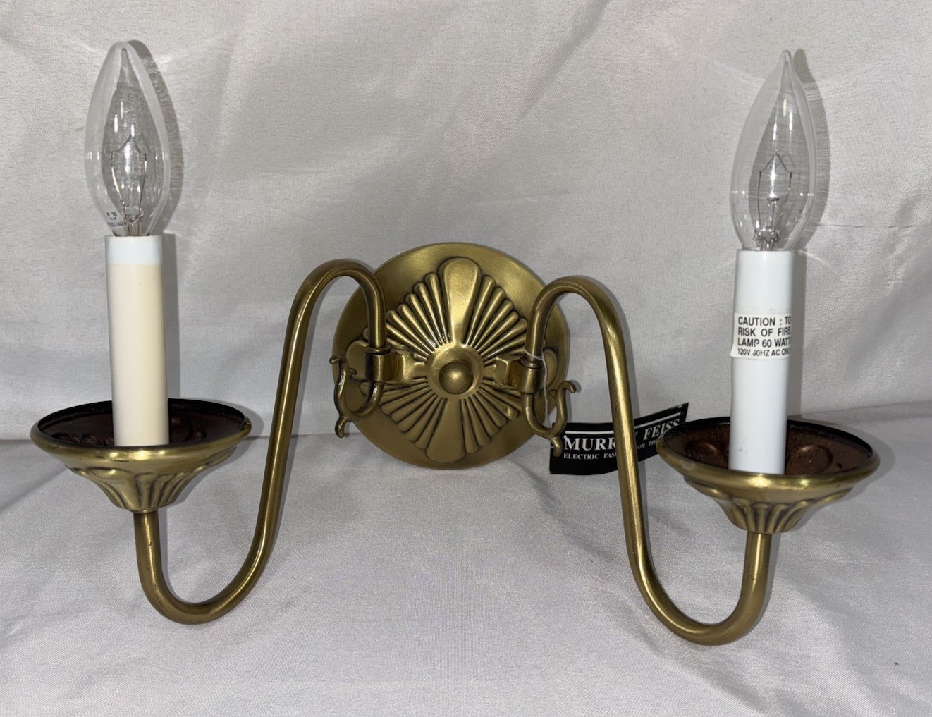 Vintage NOS Murray Feiss Brass Double Wall Sconce 12.5"W 2 Arm