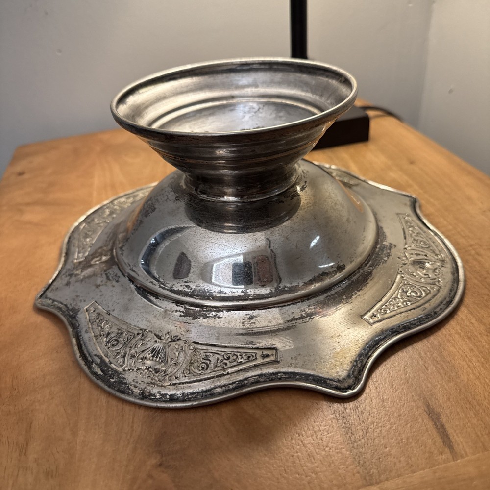 Vintage Ernest Metal Ware Silverplate Compote 10.5”x4” Lions Shield Mark