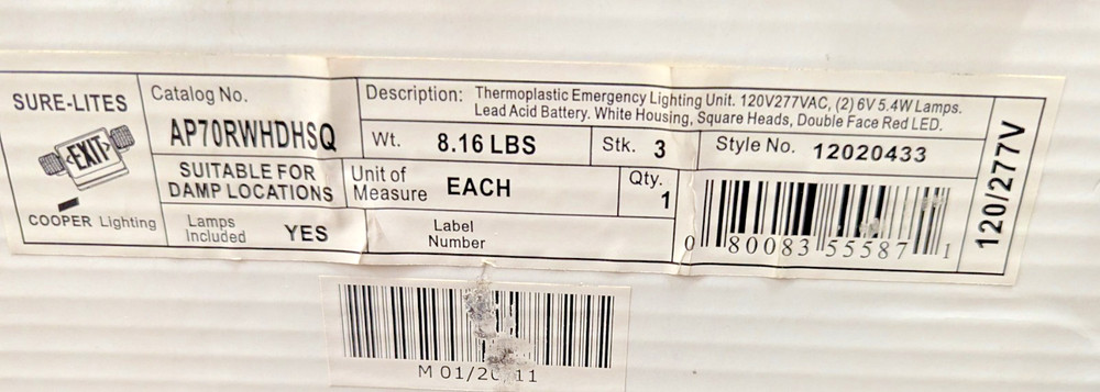 Emergency Lighting Combination LED Exit Sign Cooper Sure-Light [B6S1]