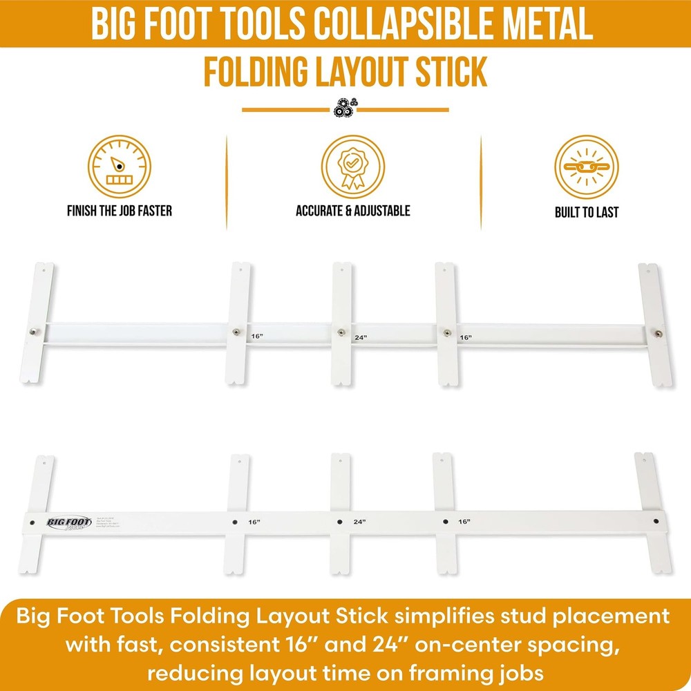 Big Foot Folding Layout Stick – Adjustable Stud Spacing Tool for Framing |