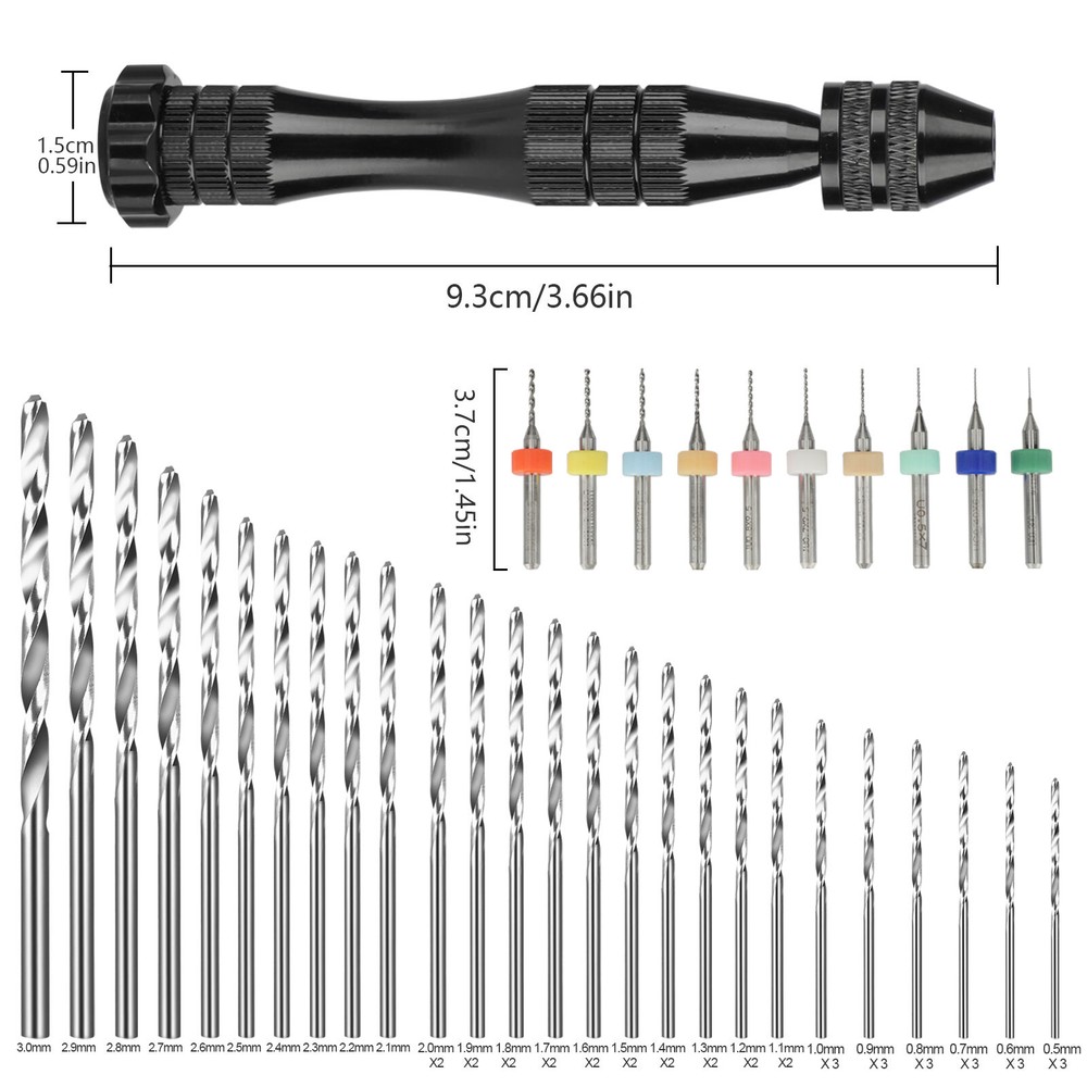 59Pcs Precision Pin Vise Mini Micro Hand Twist Drill Bits Set Rotary Tools Kit