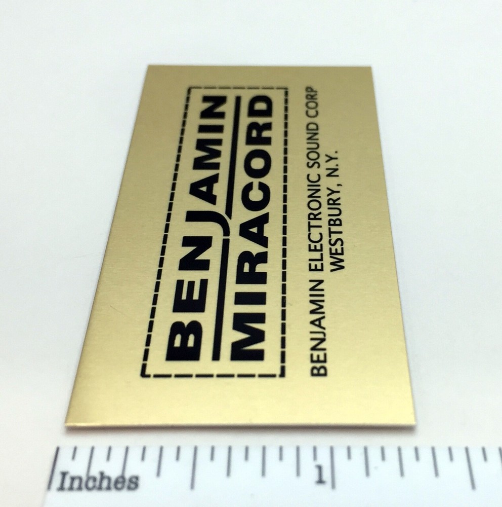 Benjamin Miracord Turntable Custom Identification Plate for Base