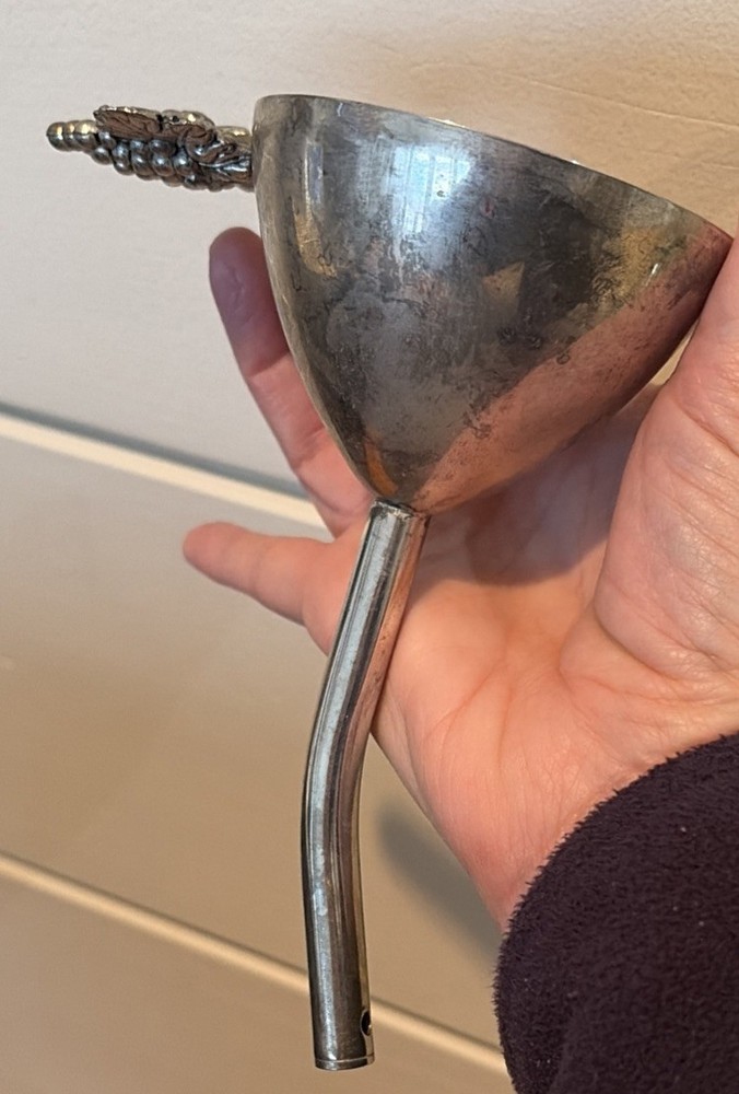 Silver Plated Wine Funnel W/Grape Handle Vintage 5.5”