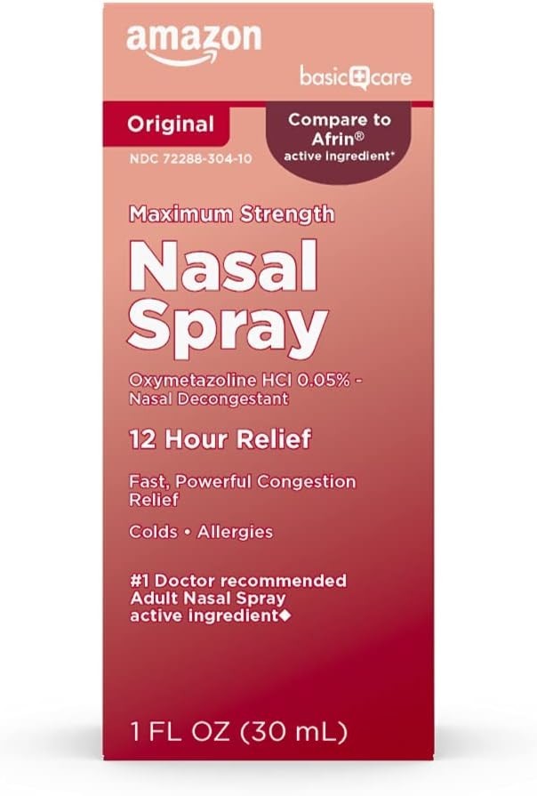 Amazon Basic Care 12hr Nasal Spray Oxymetazoline Congestion Comparable to Afrin