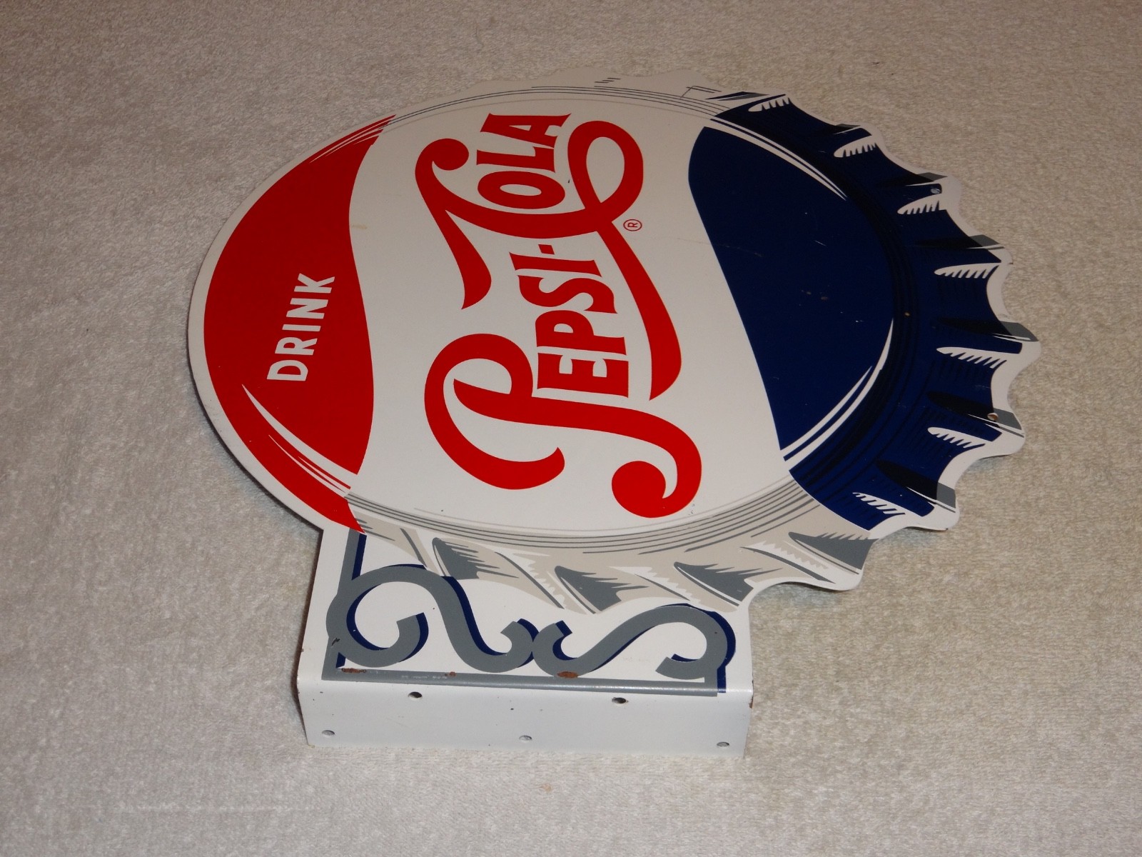 VINTAGE DRINK PEPSI COLA DIECUT 14" METAL SODA POP GASOLINE OIL FLANGE SIGN M173