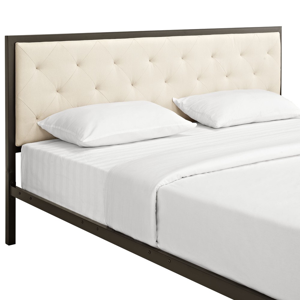 Modway Mia King Fabric Bed in Brown Beige