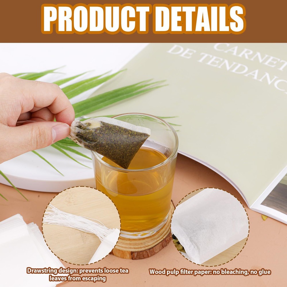 200 Pcs Disposable Tea Filter Bags Empty Drawstring Teabags for Loose Leaf Tea