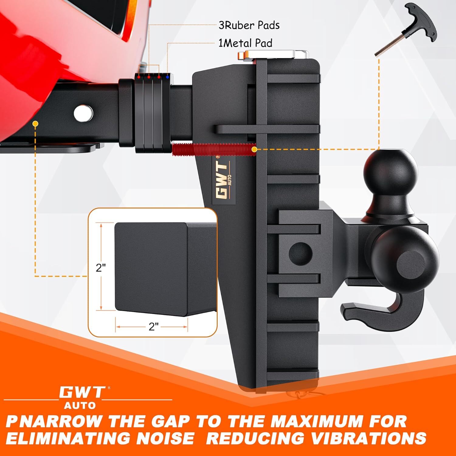 Adjustable Trailer Hitch 2.5'' Receiver 8'' Drop Towing Hitch 18500 LBS Tri-Ball