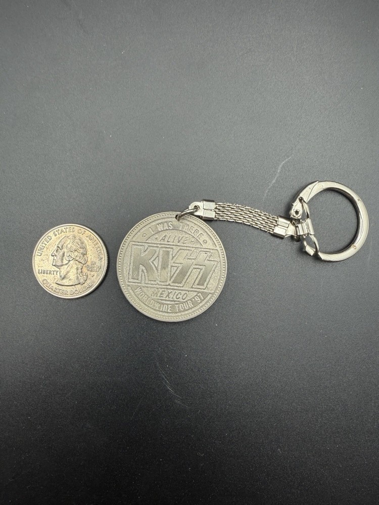 RARE 1997 KISS Alive Worldwide Tour Mexico Etched Coin Keychain - "I Was There"