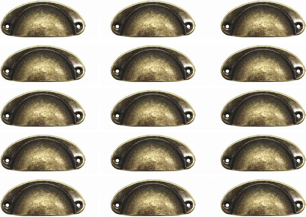 15PCS Antique Brass Iron Drawer Knobs Pulls Handles - Vintage Kitchen Cabinets F