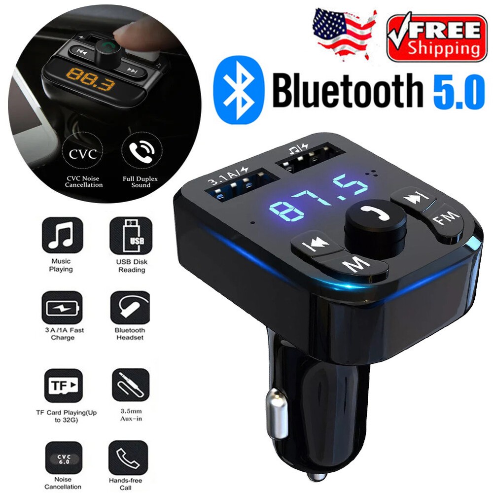 FM Transmitter Car Bluetooth Adapter MP3 Player LED Display Hands-free Calling