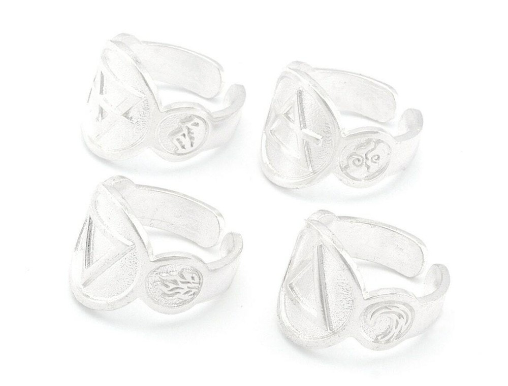 Four Elements Symbol Embossment Ring Adjustable Shiny silver Brass (6-10US)4667