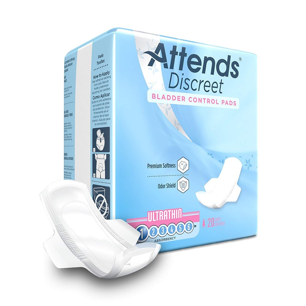 Attends Discreet Bladder Control Pad, 9 9 Inch (20 Count), White Backsheet