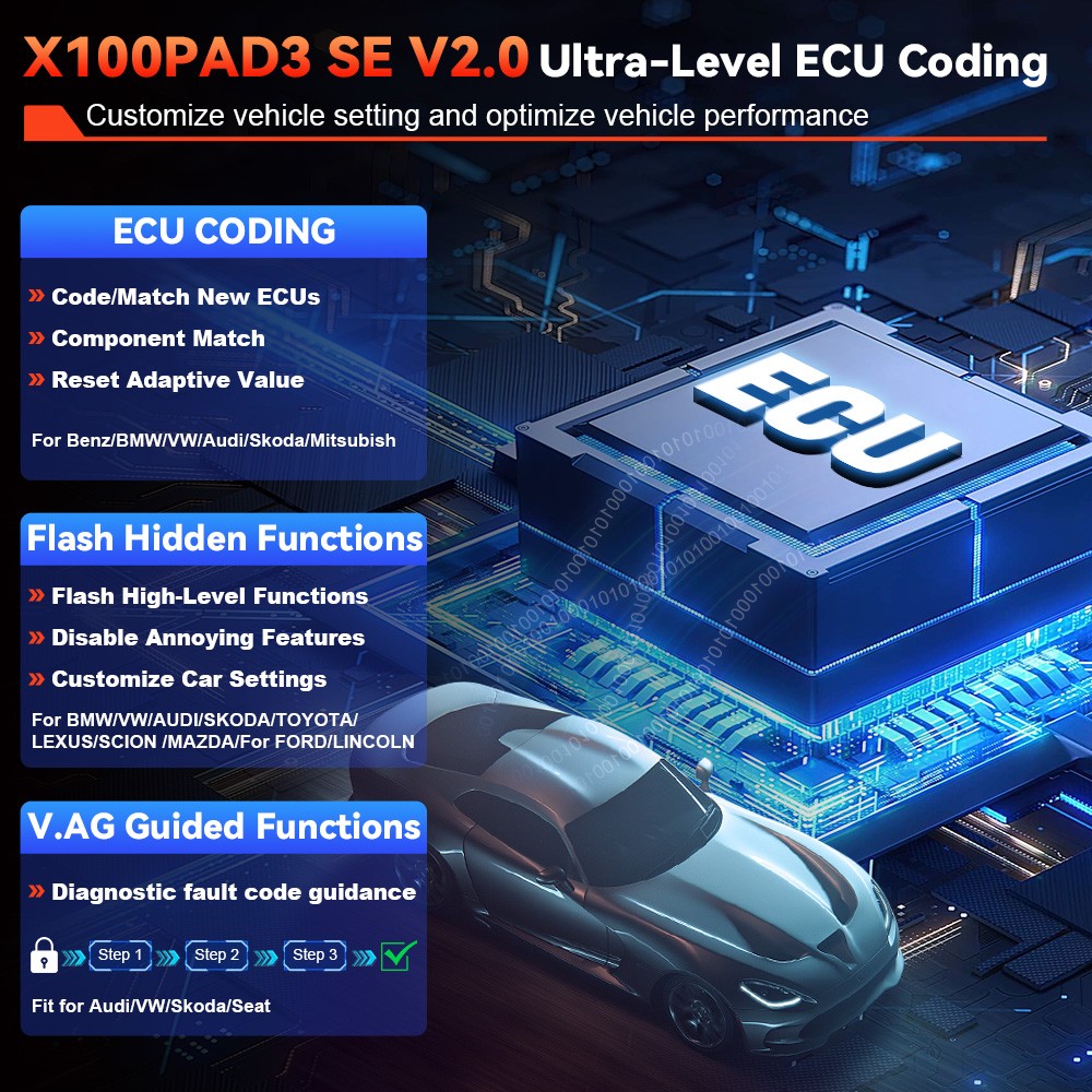 2025 XTOOL X100 PAD3 SE V2.0 Key Programming Coding Tool Scanner 38+ Service FCA