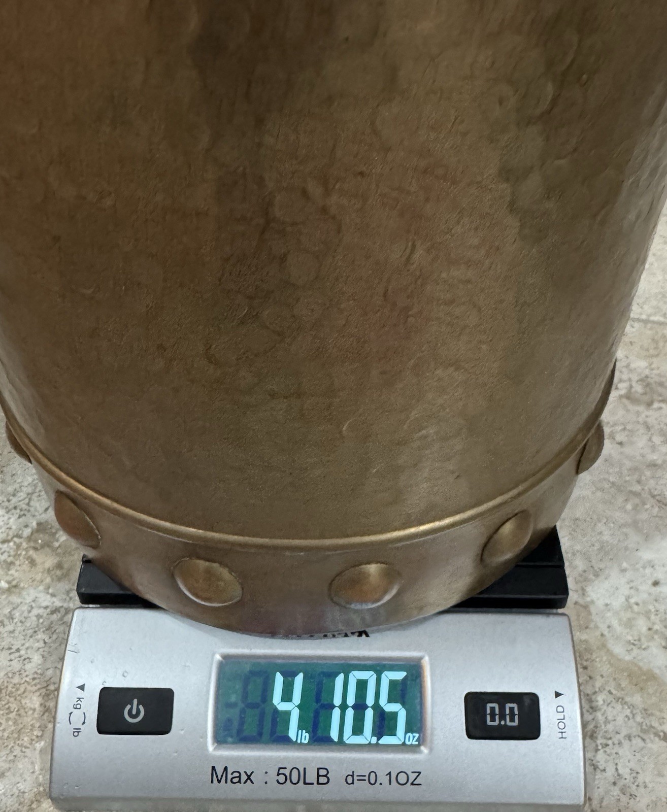 18" Tall Vintage Hammered Brass Umbrella Stand With Lion Head Handles Hong Kong