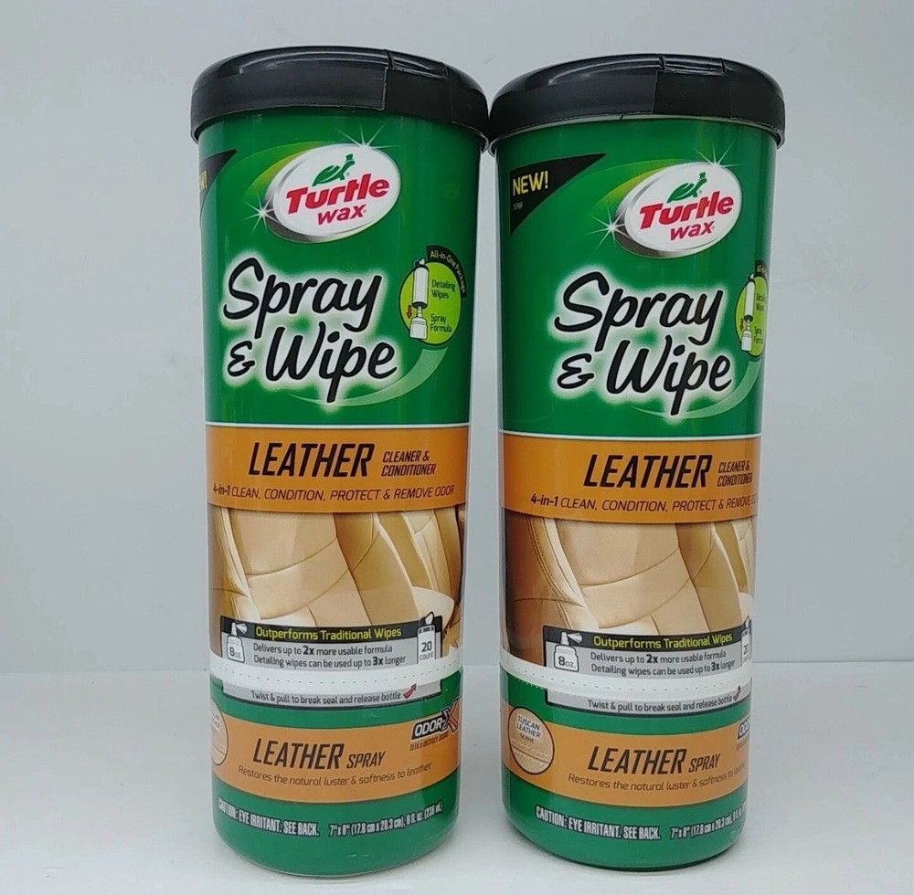 🔥(2-PACK) Turtle Wax Spray & Wipe LEATHER Clean Condition Protect & Remove Odor